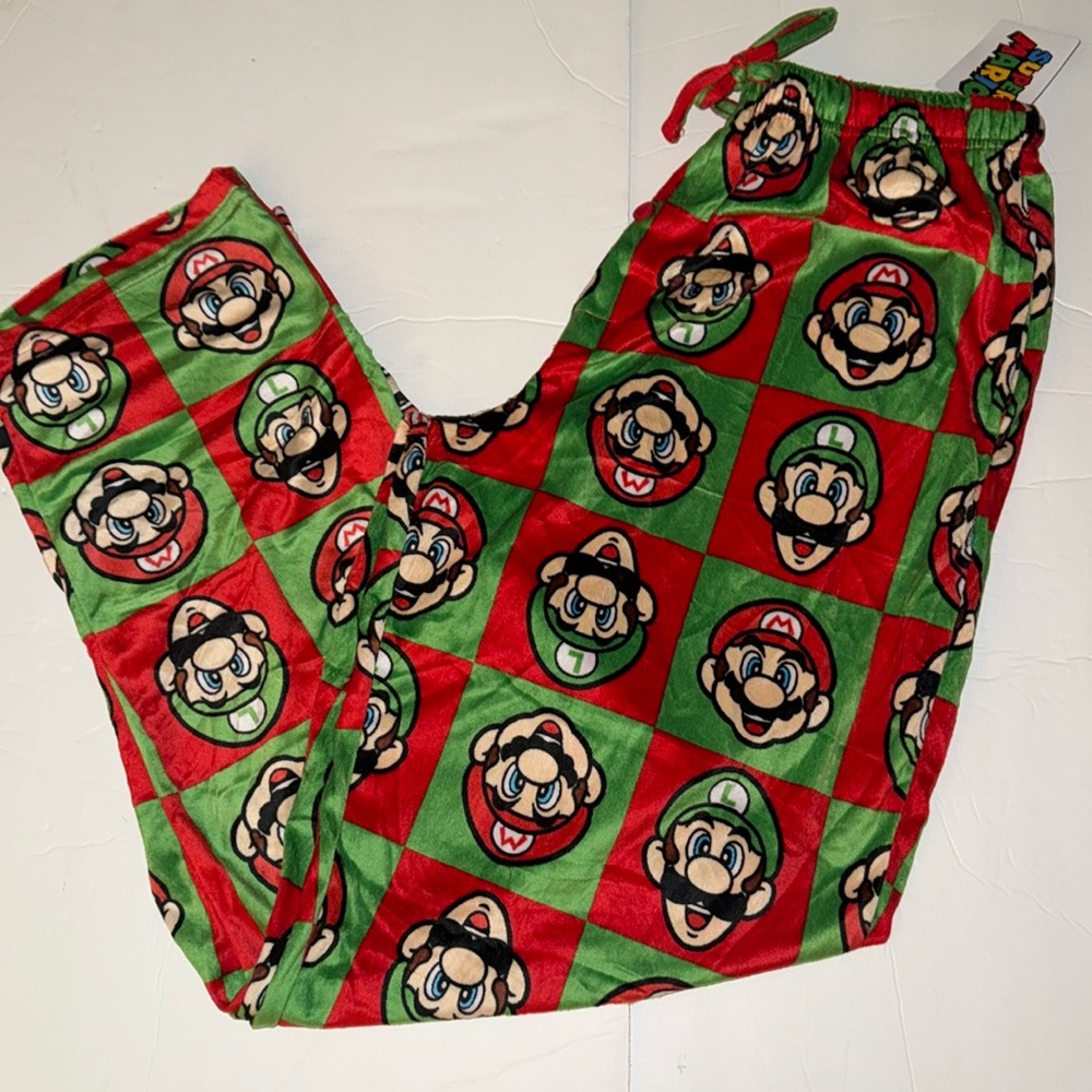 NWT Super Mario Brothers Men's Christmas Minky Fleece Sleep Pajama Pants Size L